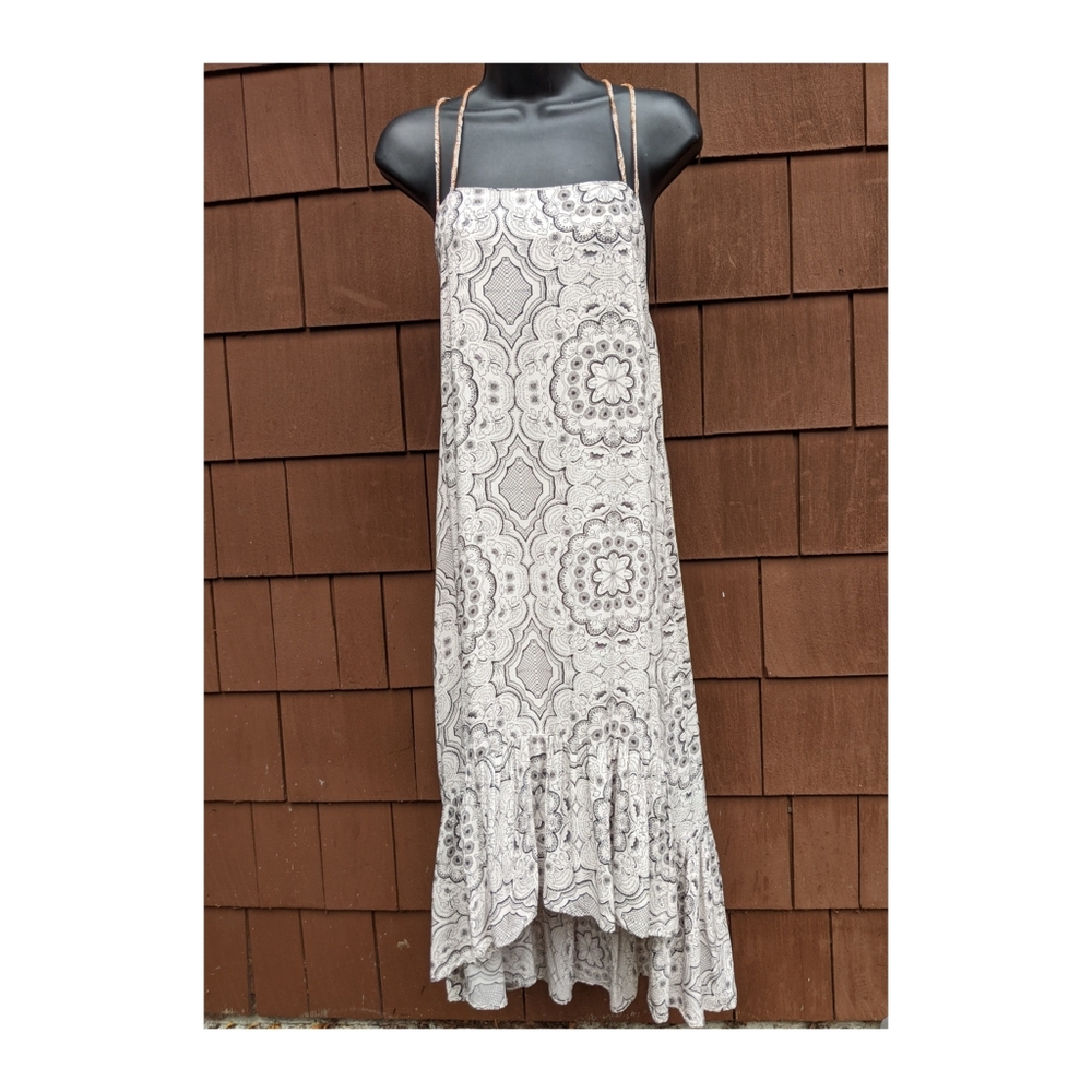 Anthropologie Eloise high low ruffle sleeveless lightweight white floral maxi xs